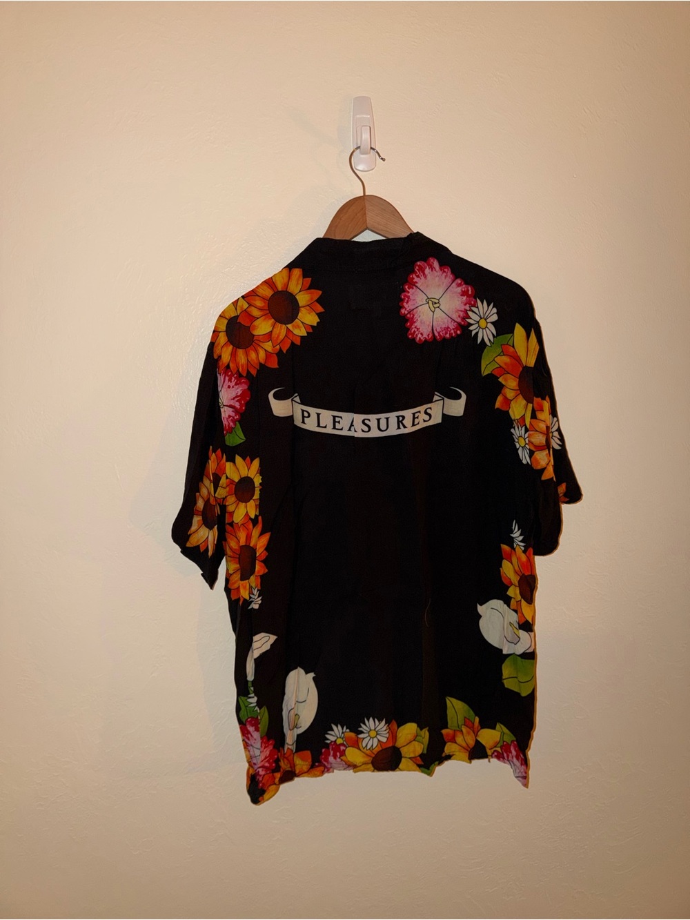 Black Floral & Sacred Heart Short Sleeve Button-Down Shirt - Picture 3 of 3